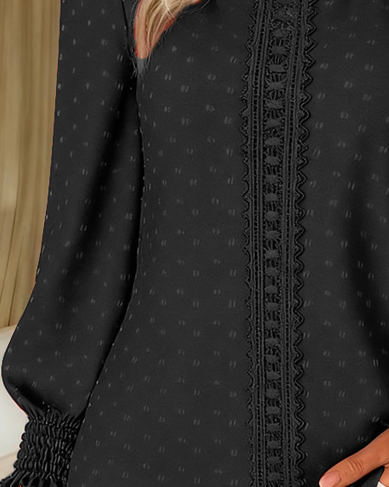 Blouse with Round Neckline and Puff Sleeves