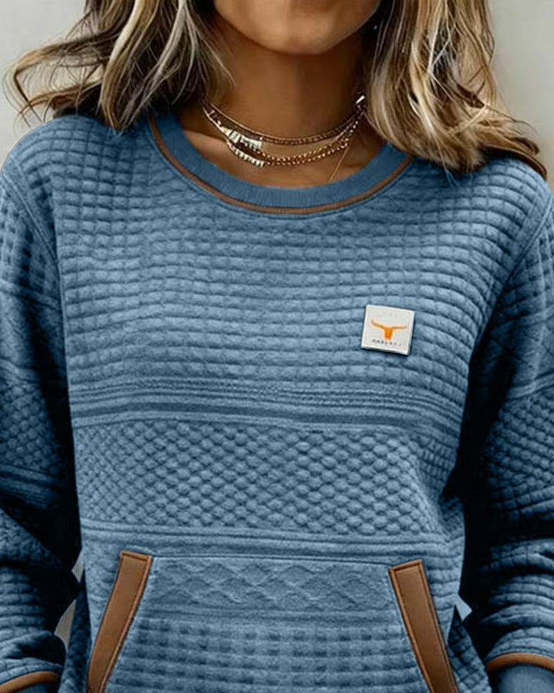 Sweatshirt with Round Neck and Color Blocking