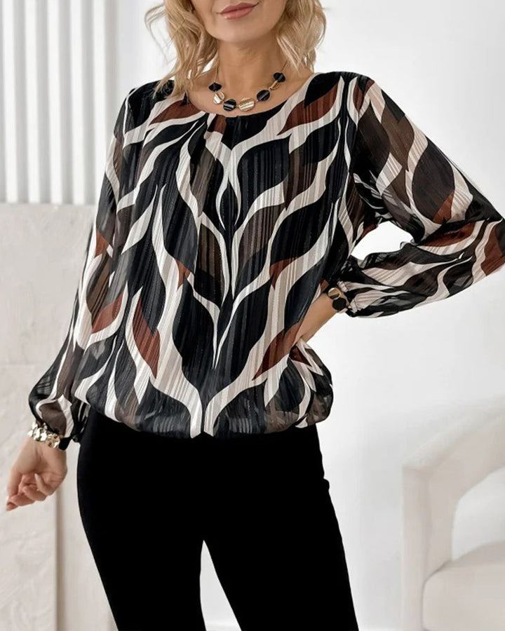 Blouse with Lantern Sleeves and Round Neckline