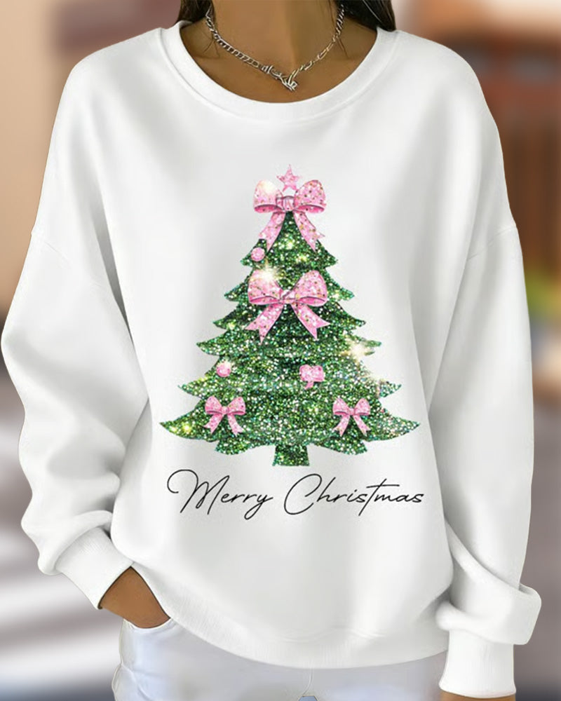 Crewneck Sweatshirt with Christmas Print and Long Sleeves