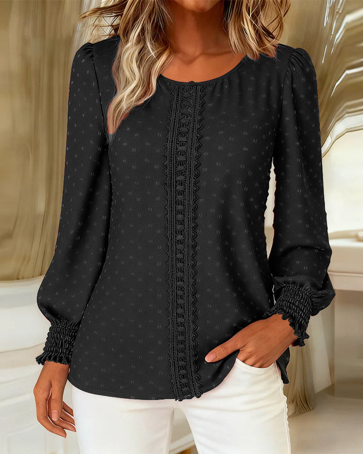 Blouse with Round Neckline and Puff Sleeves