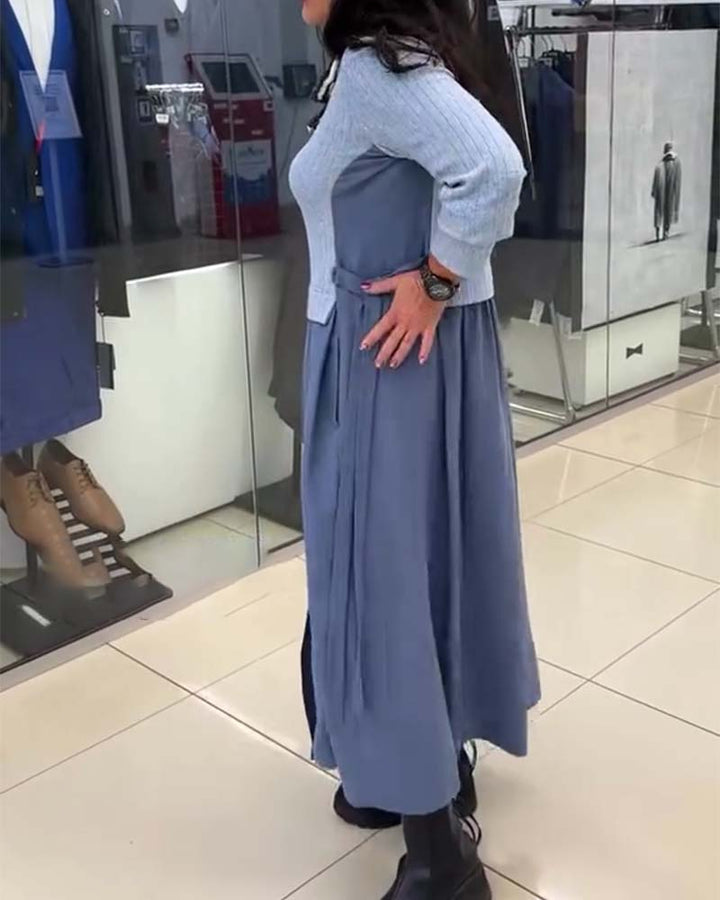 Dress Casual Color Block Round Neck