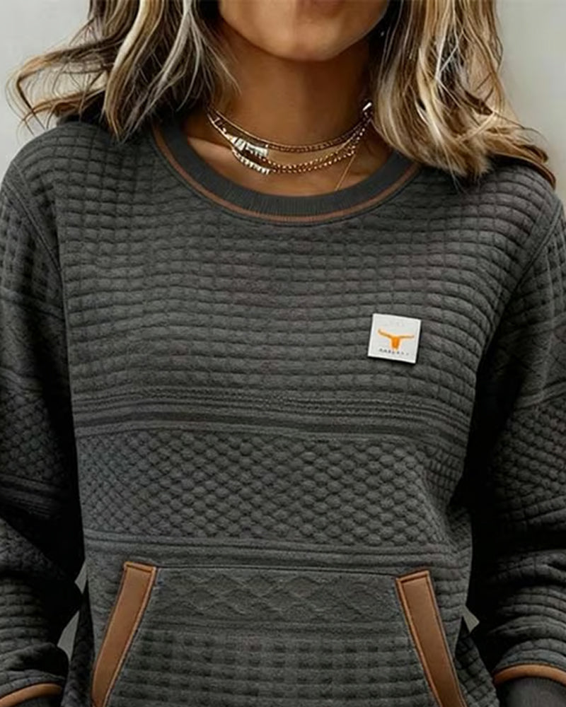 Sweatshirt with Round Neck and Color Blocking