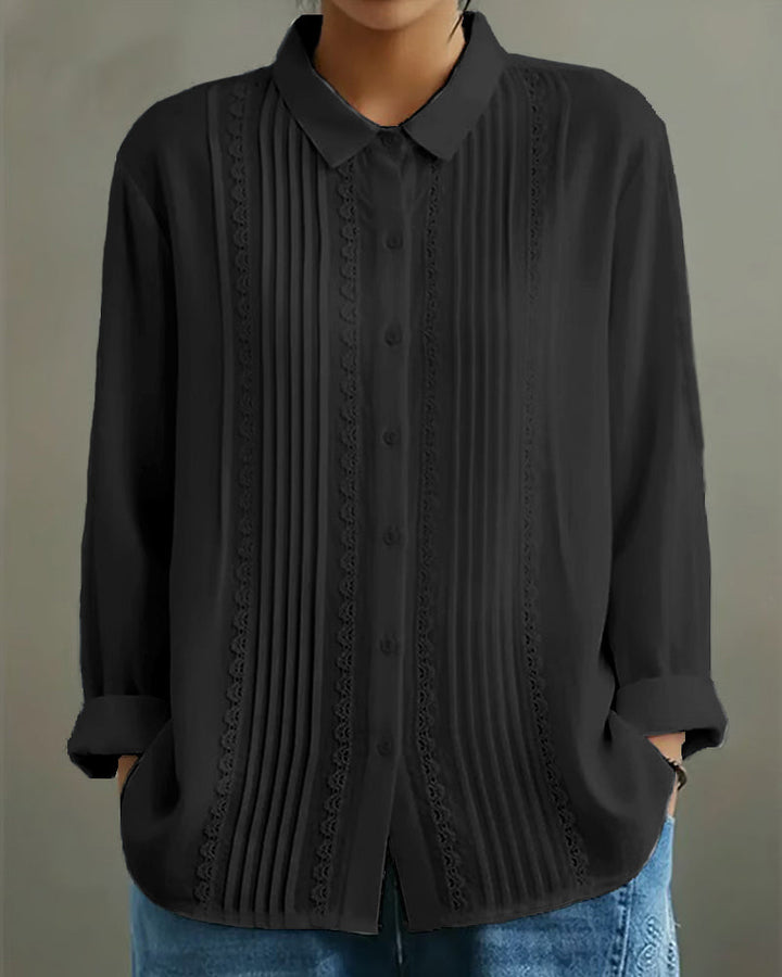 Solid Doll Collar Long Sleeve Shirt