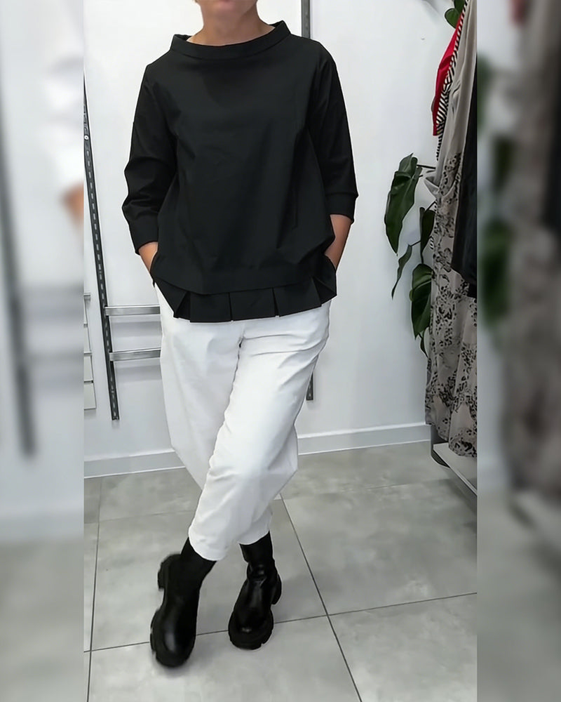 100% Cotton Blouse Wide Collar Solid Color Casual