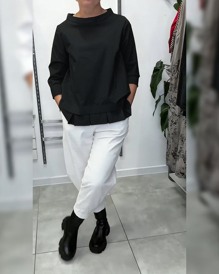 100% Cotton Blouse Wide Collar Solid Color Casual