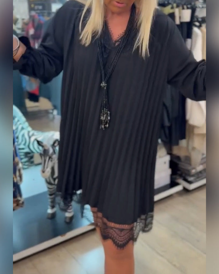 Dress with Ruffled Edges Pleated Loose