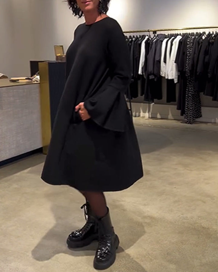 Dress Solid Color Bell Sleeve Ruched