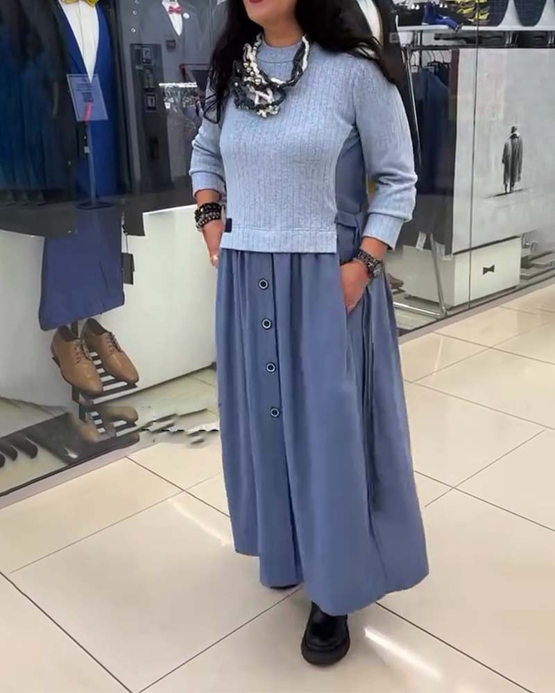 Dress Casual Color Block Round Neck