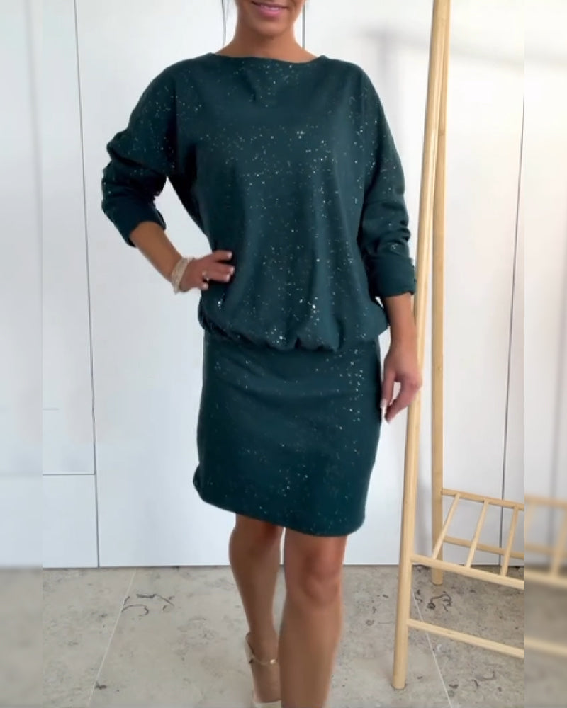 Dress Round Neck Fine Glitter Fashion