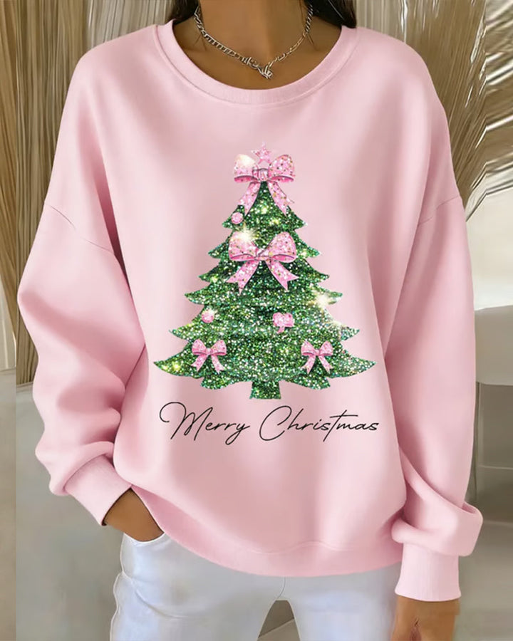 Crewneck Sweatshirt with Christmas Print and Long Sleeves