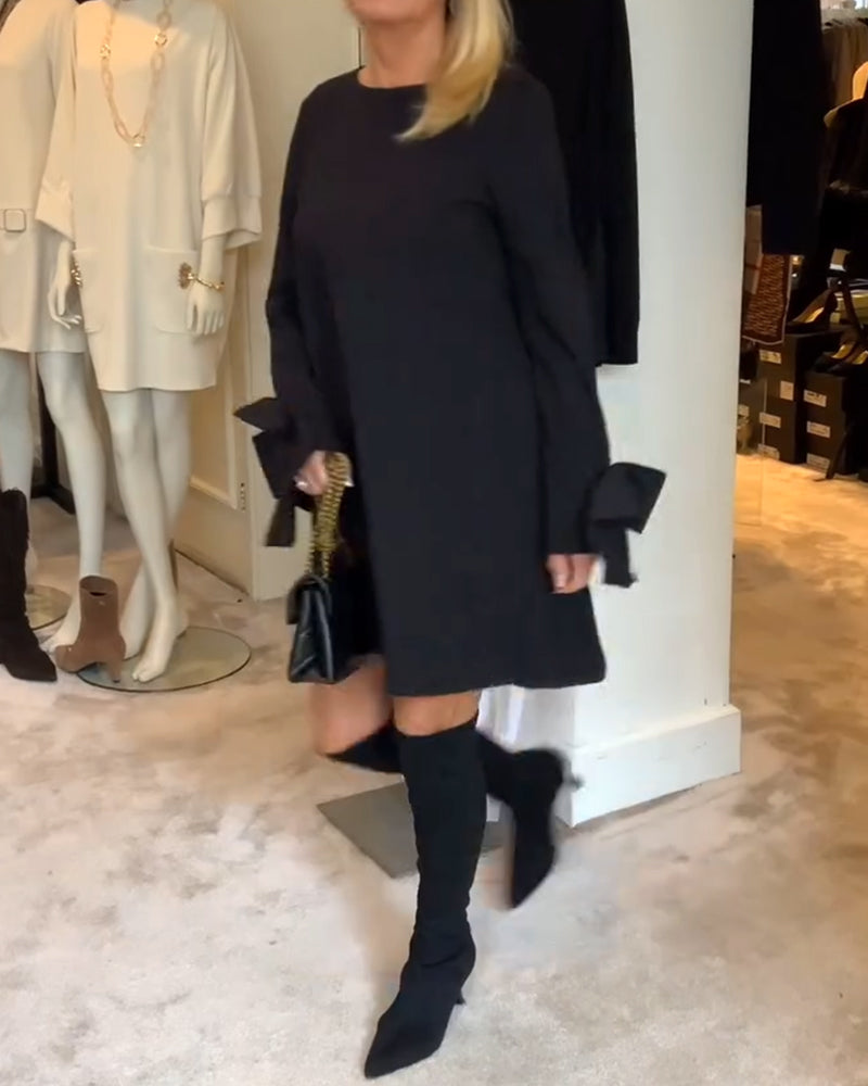 LYSANTRA – ELEGANT DRESS ROUND NECK SLEEVE BOW