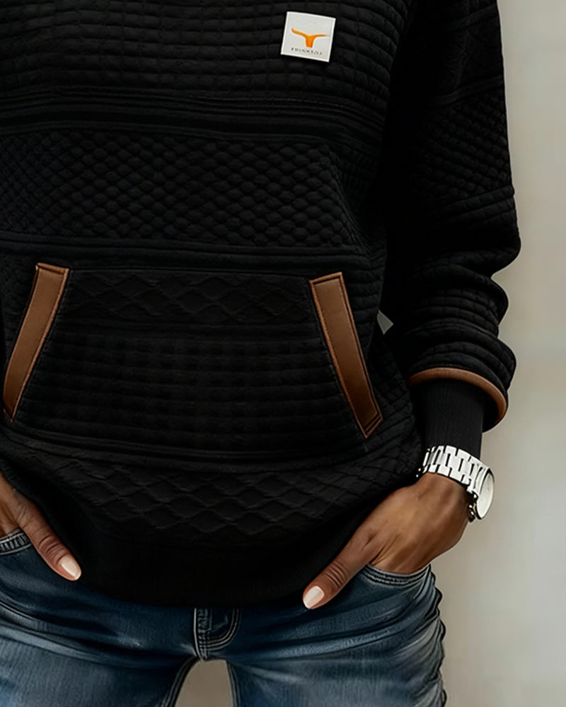 Sweatshirt with Round Neck and Color Blocking