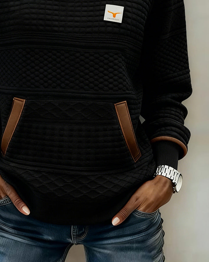 Sweatshirt with Round Neck and Color Blocking