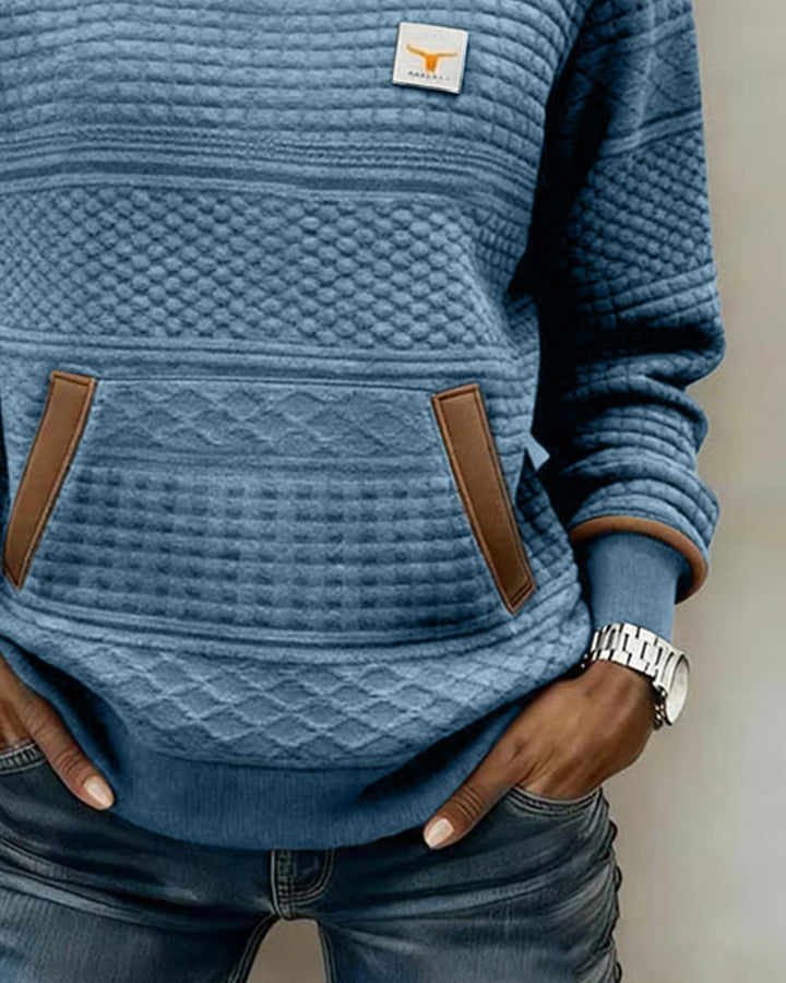 Sweatshirt with Round Neck and Color Blocking