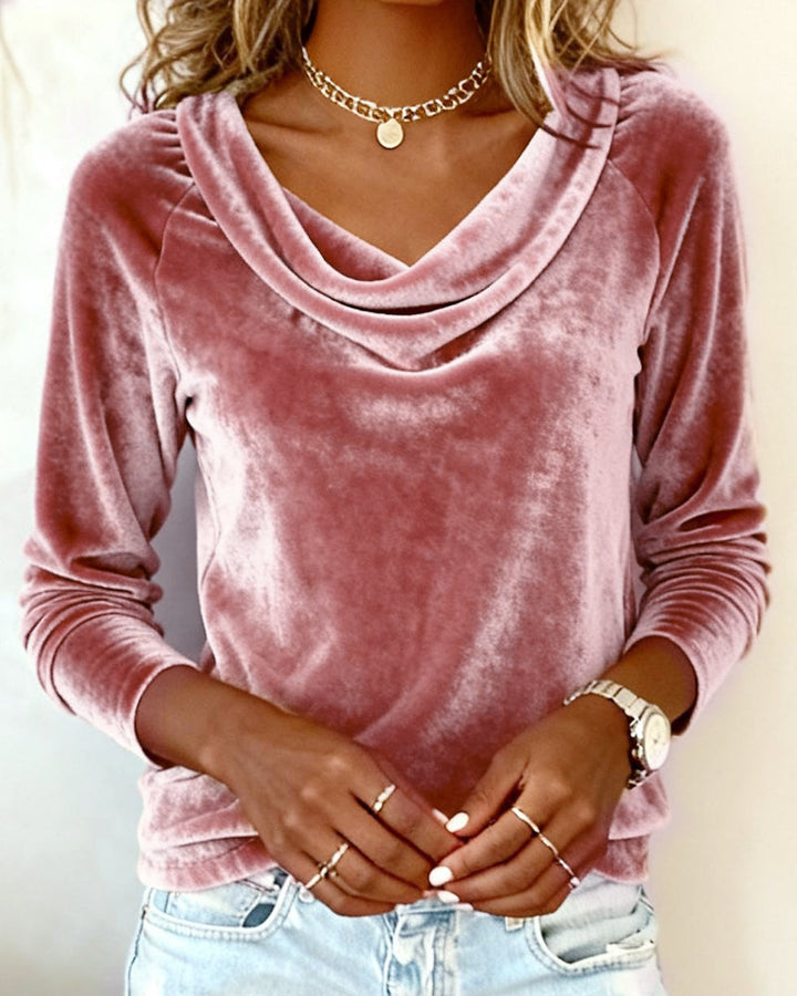 Long Sleeve Top in Velvet in Solid Color
