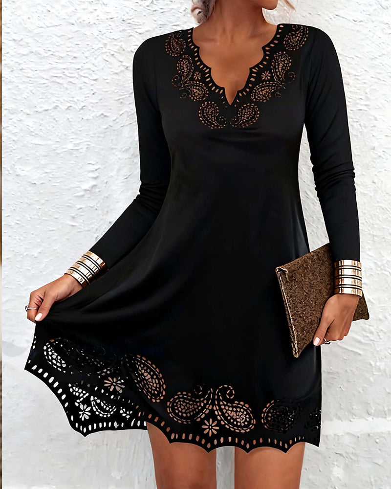 Slimming Long-Sleeved Crocheted Dress