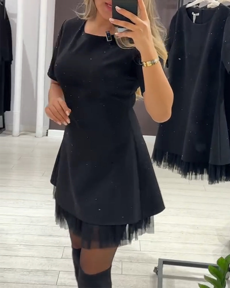 Elegant Dress with Sparkling Mesh Patchwork