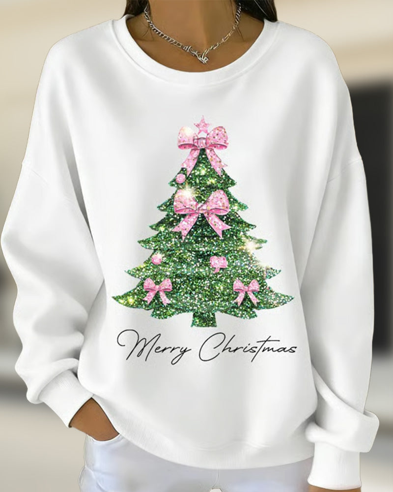 Crewneck Sweatshirt with Christmas Print and Long Sleeves