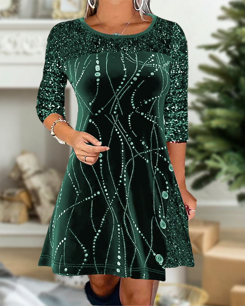 Dress with Glitter and Velvet Paneled Details