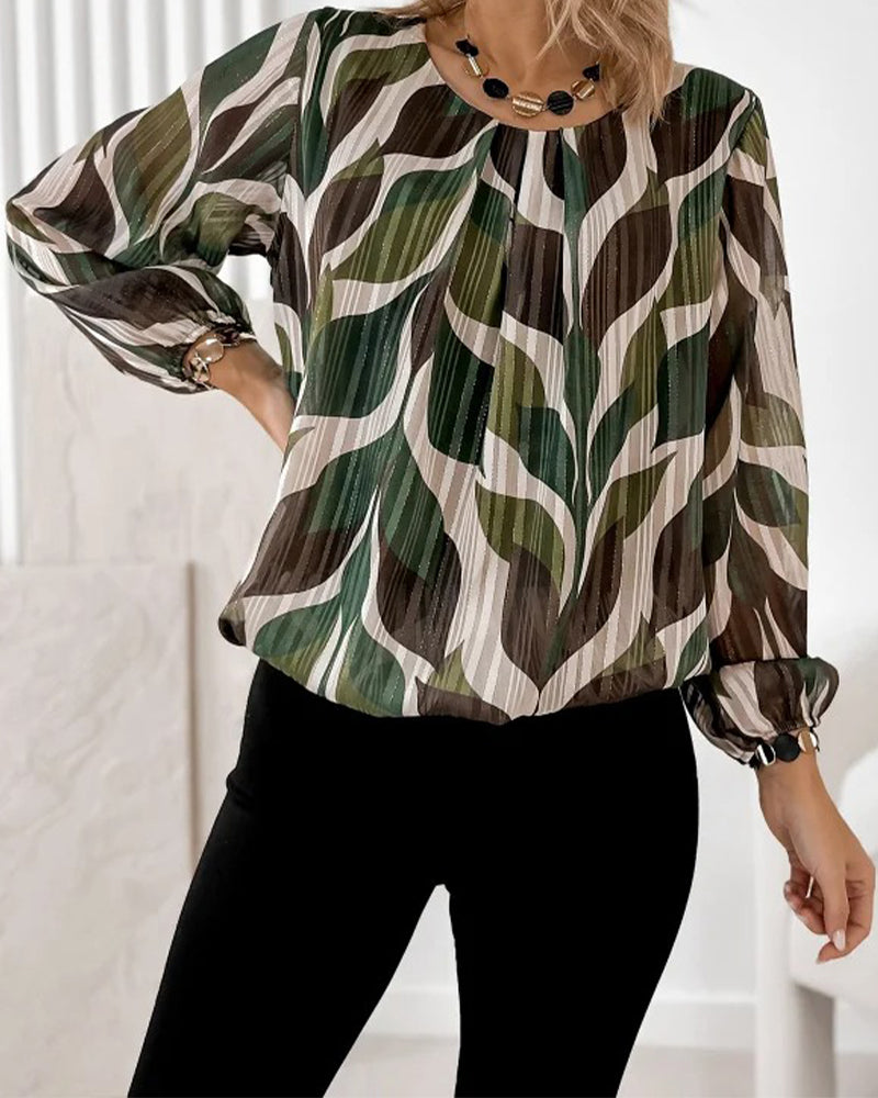 Blouse with Lantern Sleeves and Round Neckline