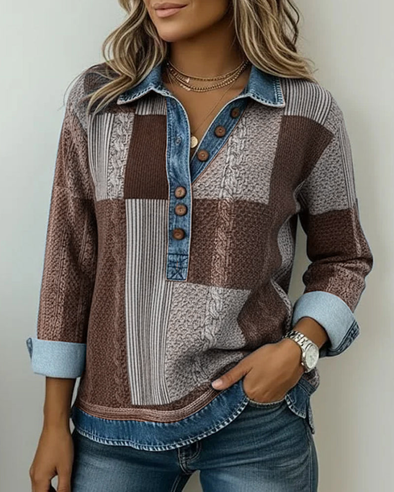 Sweatshirt with Long Sleeves and Color Block Print