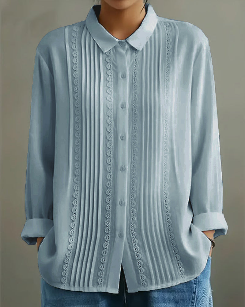 Solid Doll Collar Long Sleeve Shirt
