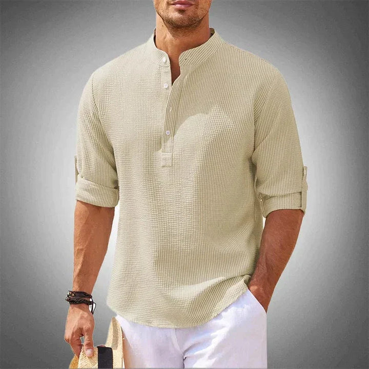 KORA – TEXTURED HENLEY COLLAR WAFFLE SHIRT