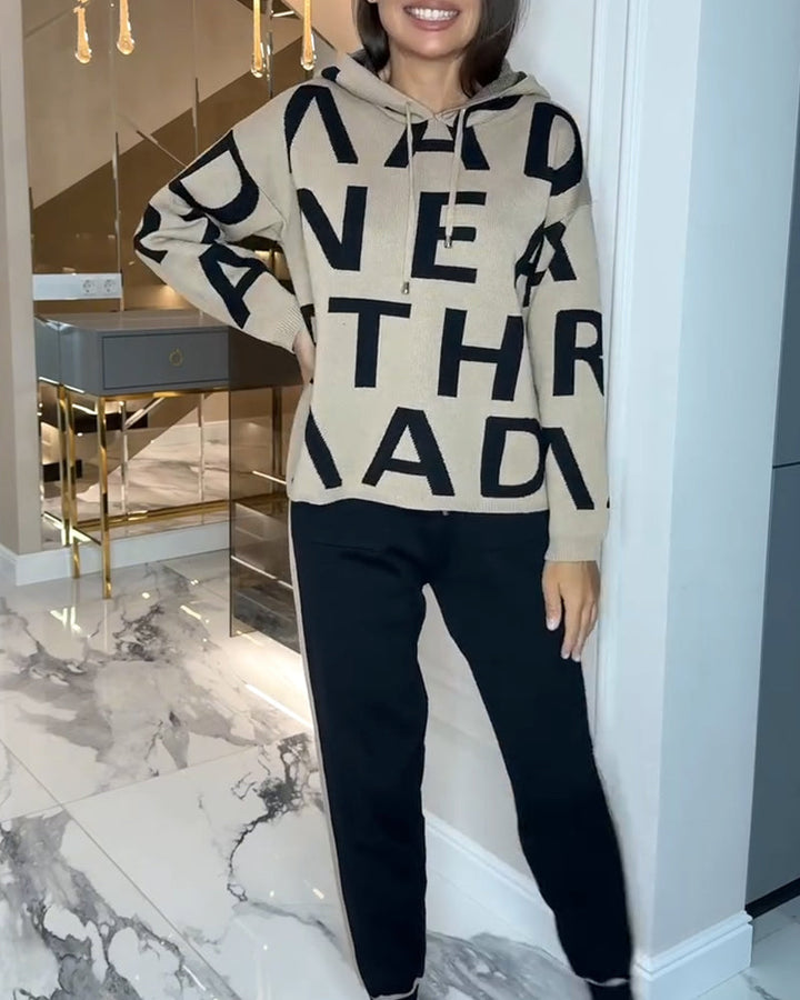 Two Piece Hoodie Set with Letter Print