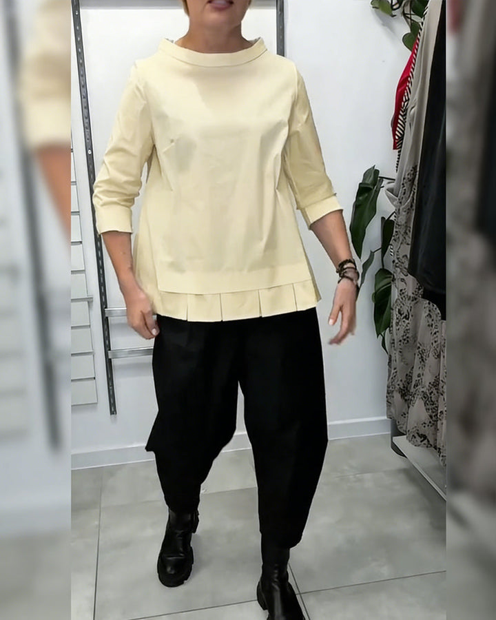 100% Cotton Blouse Wide Collar Solid Color Casual