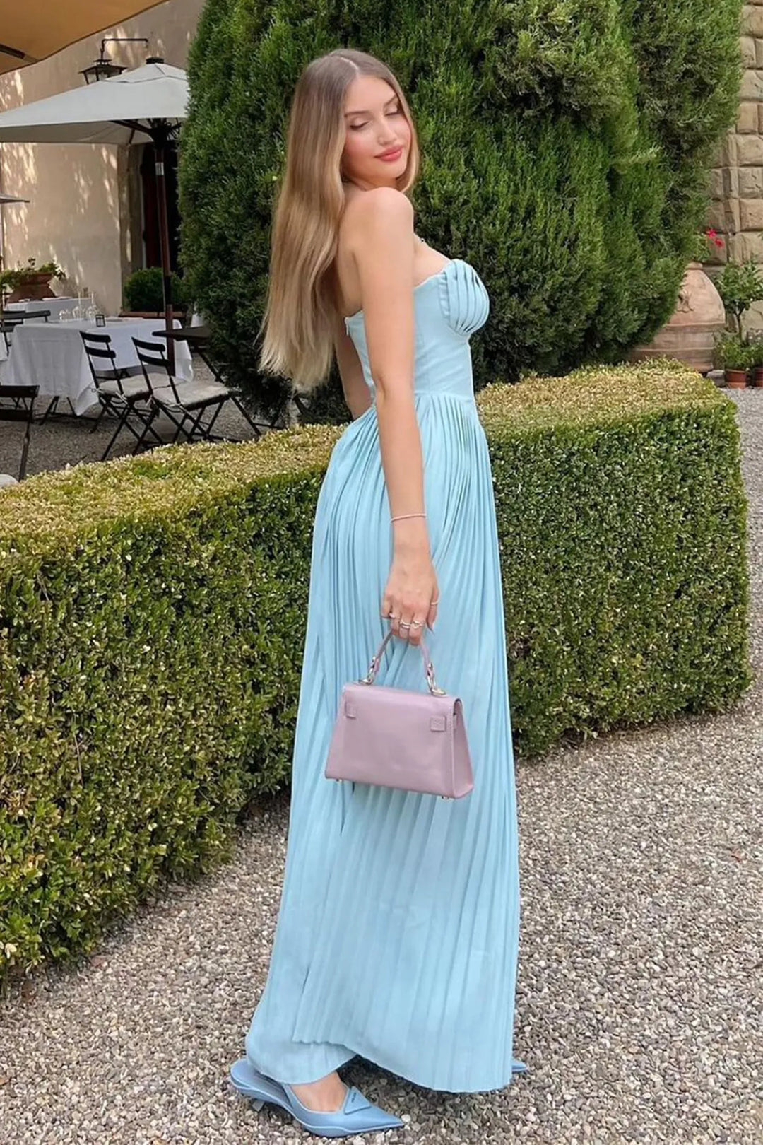 Vivian - Stunning Flowy Pleated Strapless Maxi Dress