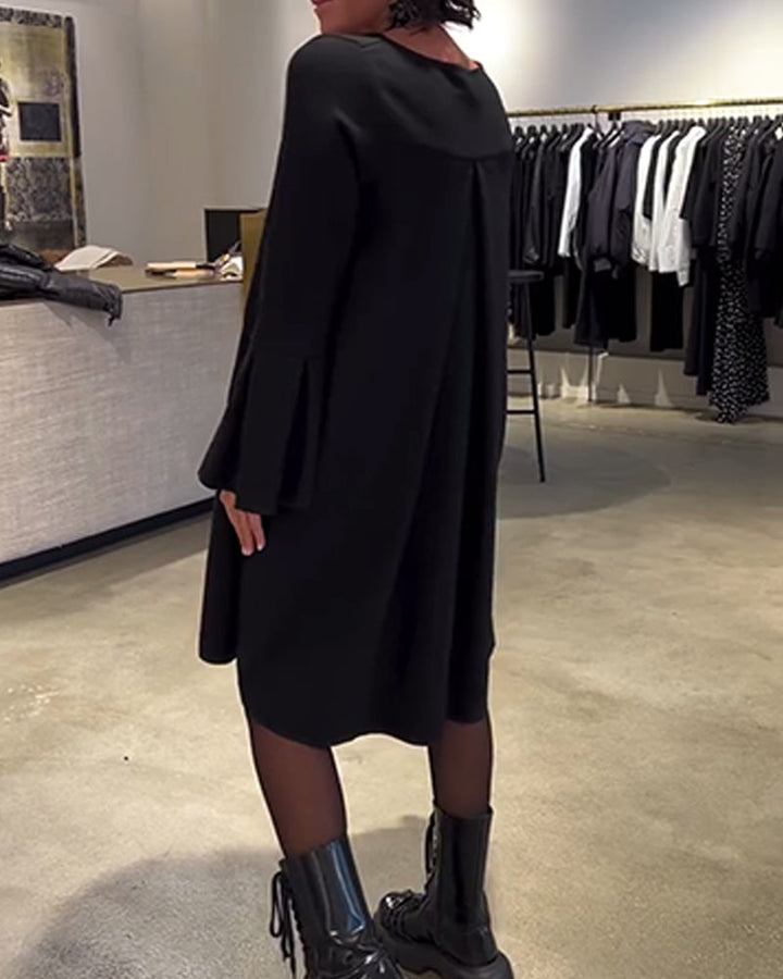 Dress Solid Color Bell Sleeve Ruched