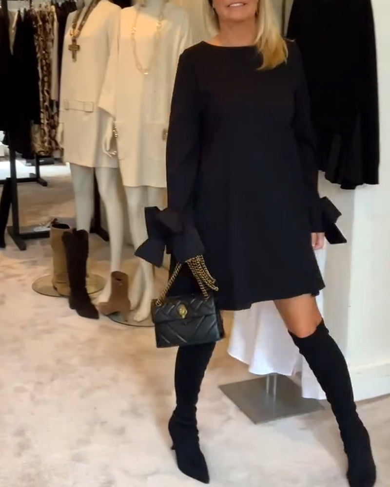 LYSANTRA – ELEGANT DRESS ROUND NECK SLEEVE BOW