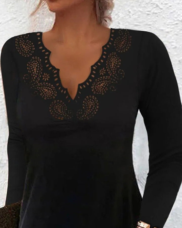 Slimming Long-Sleeved Crocheted Dress