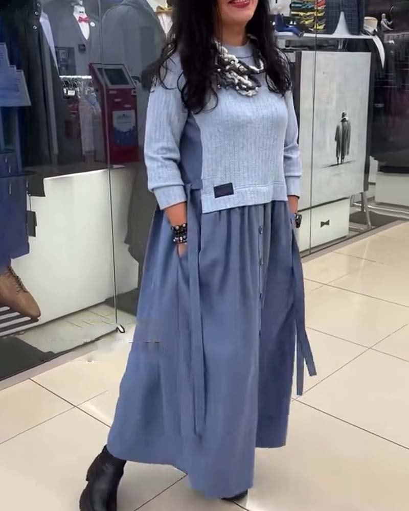 Dress Casual Color Block Round Neck