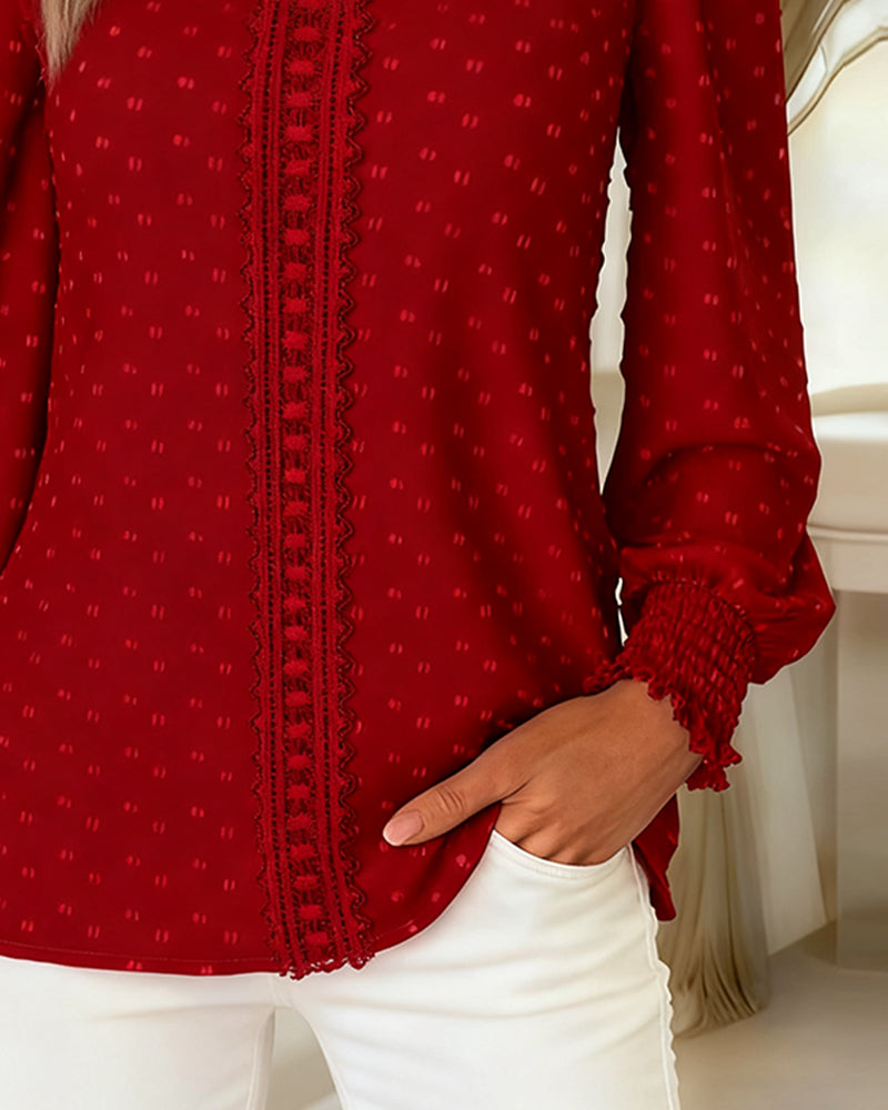 Blouse with Round Neckline and Puff Sleeves