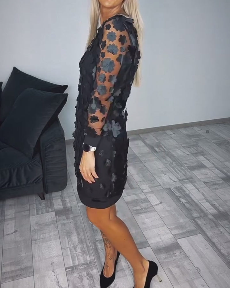 Dress with Patchwork Details and 3D Flowers