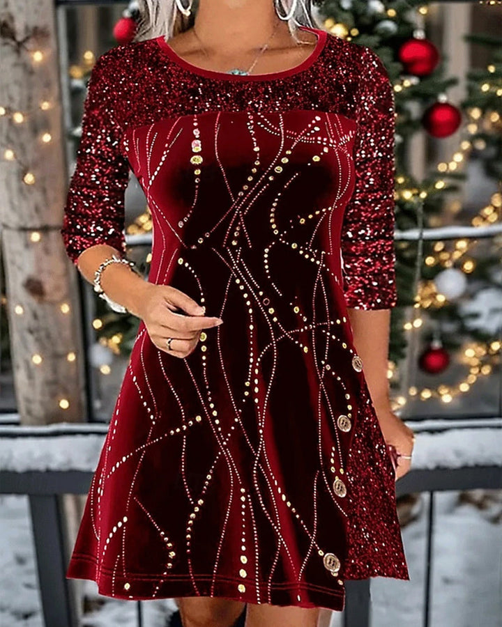Dress with Glitter and Velvet Paneled Details