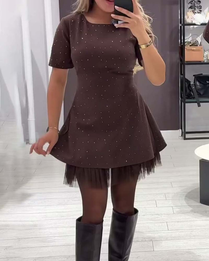 Elegant Dress with Sparkling Mesh Patchwork