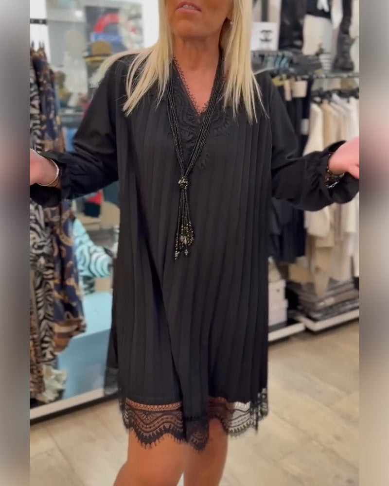 Dress with Ruffled Edges Pleated Loose