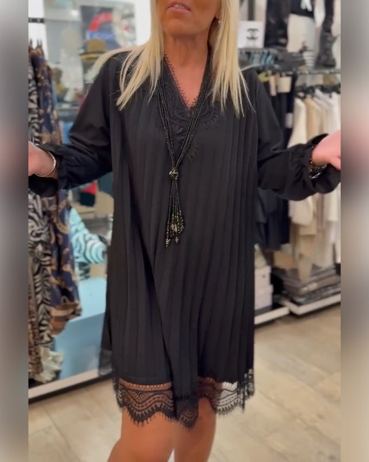 Dress with Ruffled Edges Pleated Loose