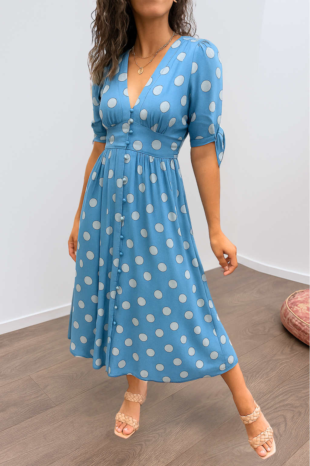 FREYA – ELEGANT POLKA DOT DRESS WITH V-NECK