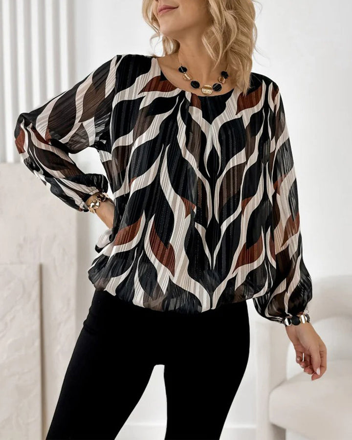 Blouse with Lantern Sleeves and Round Neckline