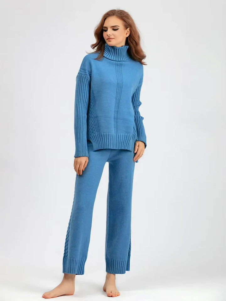 Scarlett - Chic High-Neck Knit Sweater & Loose Pants Set