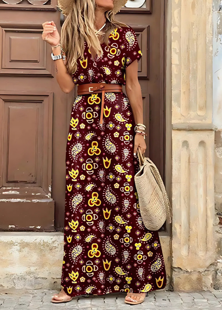 HAISLEY – FLORAL BELTED SLIT MAXI DRESS
