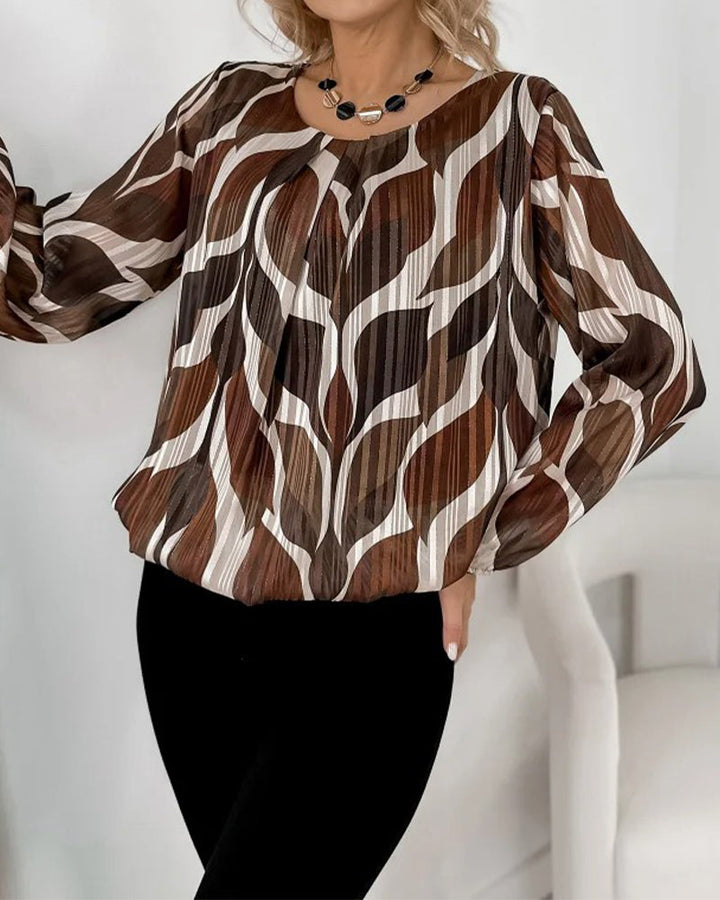 Blouse with Lantern Sleeves and Round Neckline