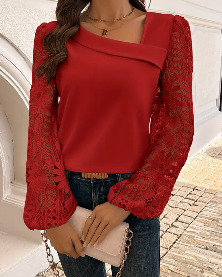 Asymmetrical Collar Long Sleeve Blouse