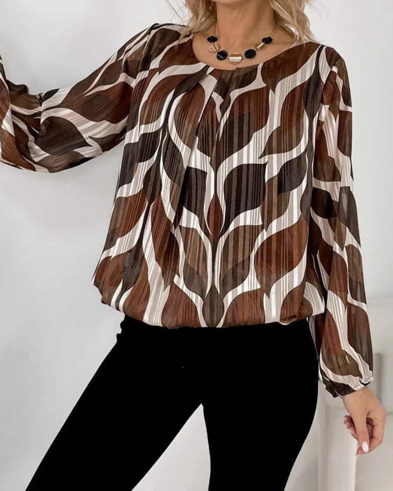 Blouse with Lantern Sleeves and Round Neckline