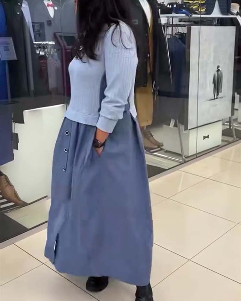 Dress Casual Color Block Round Neck