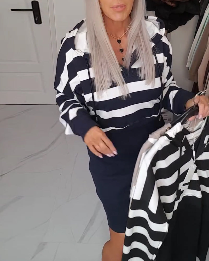 Striped Casual Hooded Set